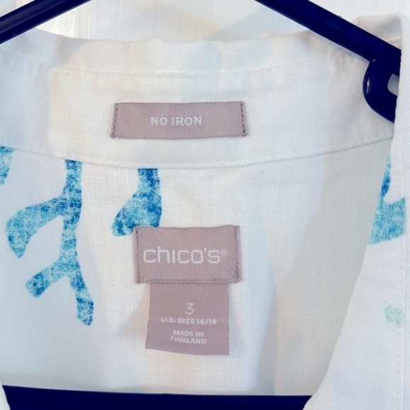 NWOT Women’s Chico’s 100% Linen Coral Print Sleeveless Button-Down Tunic 16/18 - Picture 8 of 11